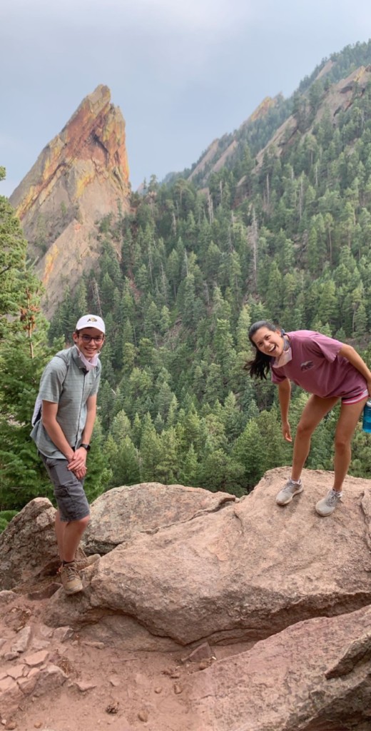 Student writer Alex Schwartz and friend on a socially distanced hike in Boulder, Colorado, summer 2020